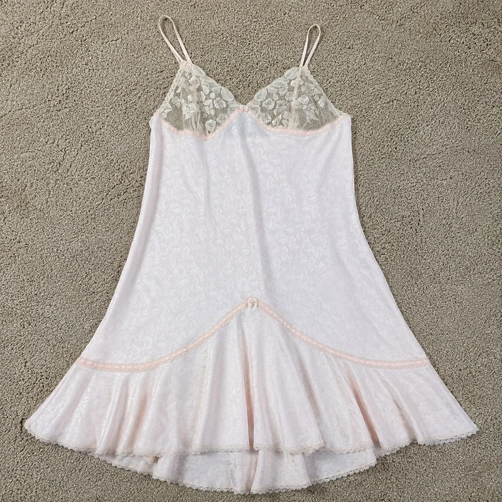 Wacoal Chemise Nightgown Pink Floral Jacquard Lace Trim Vintage Style 34
